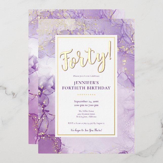 Invitación Con Relieve Metalizado PERSONALIZADO - Porter Lavender y Cumpleaños del R (Anverso/Reverso)