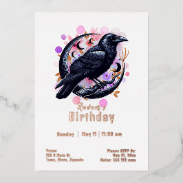 Invitación Con Relieve Metalizado Personalizado Raven Cumpleaños