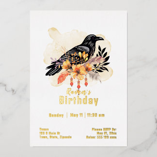 Invitación Con Relieve Metalizado Personalizado Raven Cumpleaños