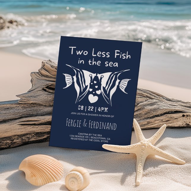 Invitación Con Relieve Metalizado Pescado en la ducha de la marina náutica de pareja (Subido por el creador)