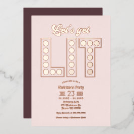 Invitación Con Relieve Metalizado Petal Glow Let's Get Lit Retro Christmas Party