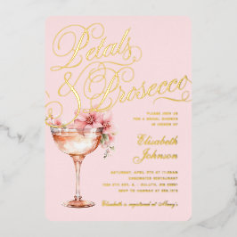 Invitación Con Relieve Metalizado Petales florales de oro rosado y ducha de novia Pr