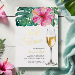 Invitación Con Relieve Metalizado Petales tropicales y ducha de novias Prosecco
