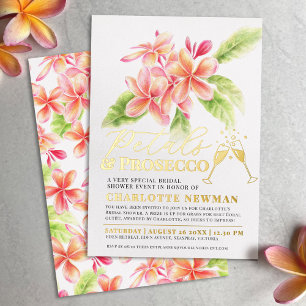Invitación Con Relieve Metalizado Petales y Prosecco Bridal Shower Frangipani