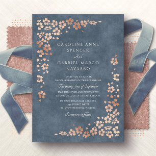 Invitación Con Relieve Metalizado Pétalos de Flor Silvestre de Jardín Boda Hoja de I