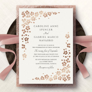 Invitación Con Relieve Metalizado Pétalos de Flor Silvestre Jardín de Boda