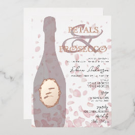 Invitación Con Relieve Metalizado Pétalos modernos y ducha de novia rosa rosada Pros