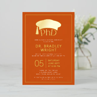 Invitación Con Relieve Metalizado Phd Doctorate Hat Doctoral Degree Graduation