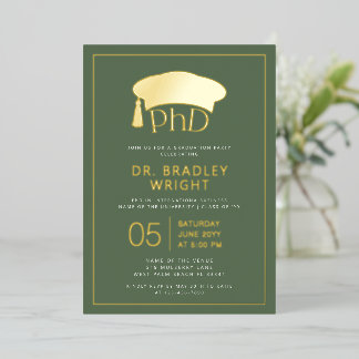 Invitación Con Relieve Metalizado Phd Doctorate Hat Doctoral Degree Graduation