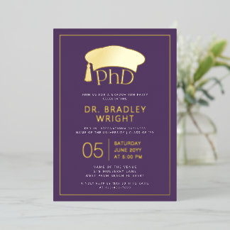 Invitación Con Relieve Metalizado Phd Doctorate Hat Doctoral Degree Graduation