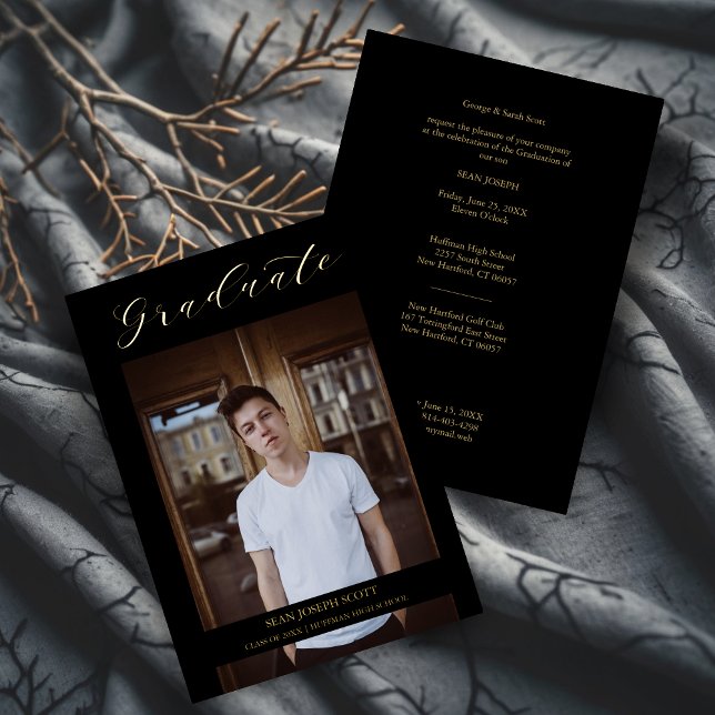 Invitación Con Relieve Metalizado Photo Graduate Real Golden Modern Typography  (Photo Graduate Real Golden Modern Typography Metallic Foil Invitation Card.)