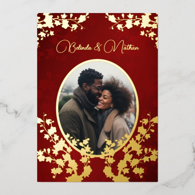 Invitación Con Relieve Metalizado Photo  Jewel Tone Floral Wedding  (Anverso)