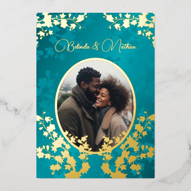 Invitación Con Relieve Metalizado Photo  Jewel Tone Floral Wedding  (Anverso)