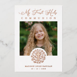 Invitación Con Relieve Metalizado Photo Romantic Real Rose Gold Floral Wreath