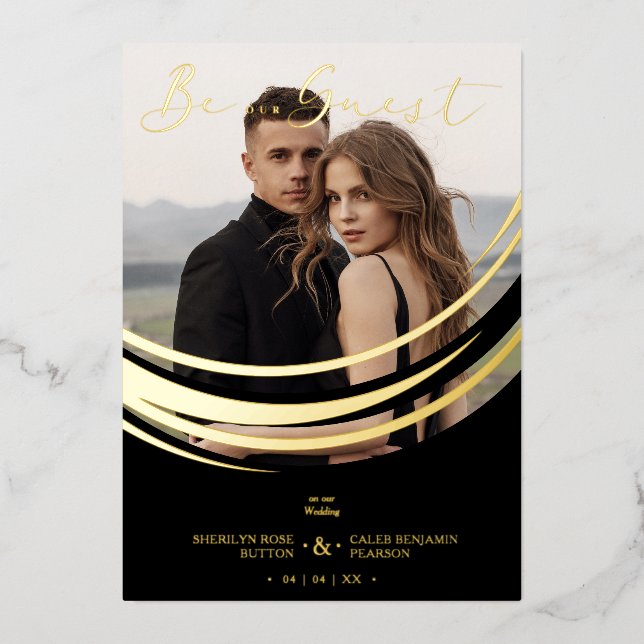 Invitación Con Relieve Metalizado Photo Sophisticated Modern Real Gold Abstract  (Anverso)