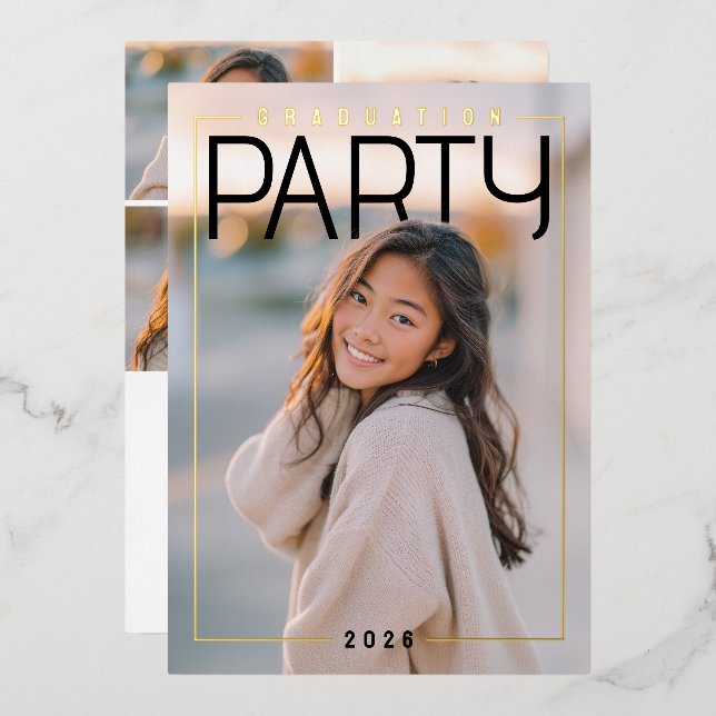 Invitación Con Relieve Metalizado PhotoPop Chic Graduation Party (Anverso/Reverso)