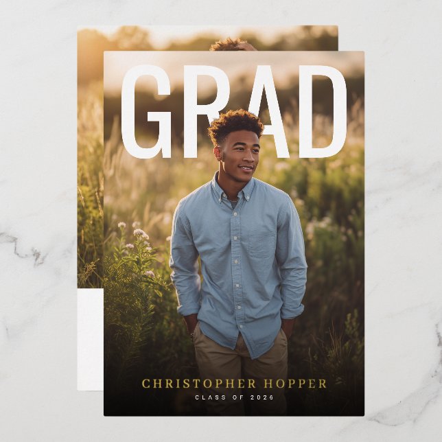 Invitación Con Relieve Metalizado PhotoPop Contemporary Graduation Party (Anverso/Reverso)