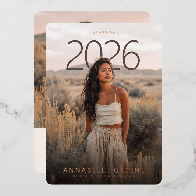 Invitación Con Relieve Metalizado PhotoPop Modern Arch Photo Graduation Party (Anverso/Reverso)