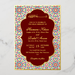 Invitación Con Relieve Metalizado Piedras de Terracota de Mosaico Marroquí Boda Islá