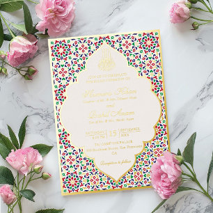 Invitación Con Relieve Metalizado Piedras de Terracota de Mosaico Marroquí Boda Islá
