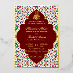 Invitación Con Relieve Metalizado Piedras de terracota mosaico marroquí boda islámic
