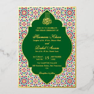 Invitación Con Relieve Metalizado Piedras de Terracota Mosaico Marroquí Boda Islámic