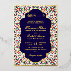 Invitación Con Relieve Metalizado Piedras de Terracota Mosaico Marroquí Boda Islámic