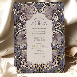 Invitación Con Relieve Metalizado Pimpernel de Lavanda Vintage Patrón William Morris