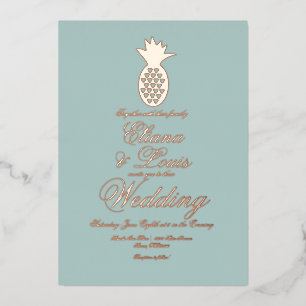 Invitación Con Relieve Metalizado Piña Geométrica Boda Prensada