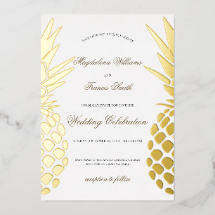 Invitación Con Relieve Metalizado piñas de papel de estaño de boda