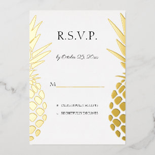 Invitación Con Relieve Metalizado piñas reales de hoja de estaño boda RSVP 