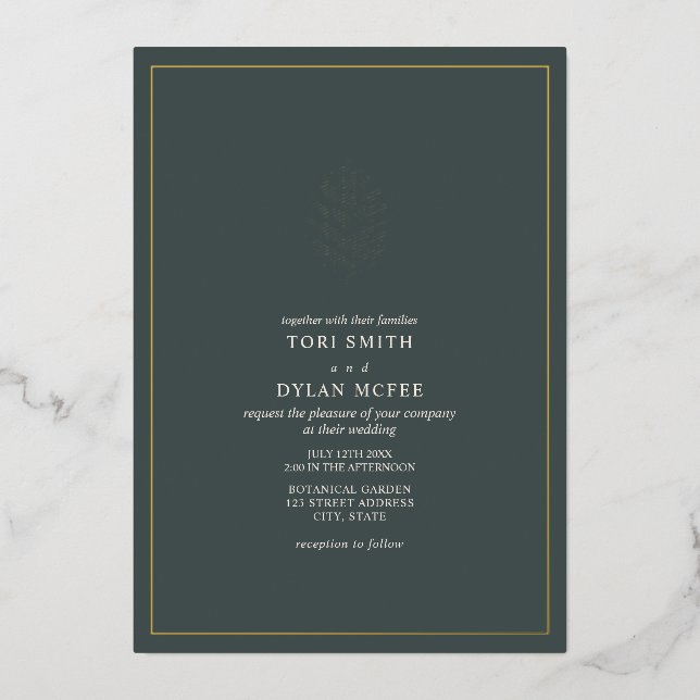 Invitación Con Relieve Metalizado Pine Cone Emerald (Anverso)
