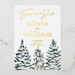Invitación Con Relieve Metalizado Pine Trees Nieve Navidades De Invierno Guardan La 