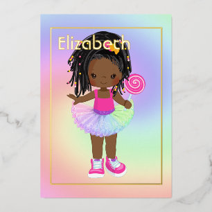 Invitación Con Relieve Metalizado Pink and Gold African American Candy Tutu Cumpleañ