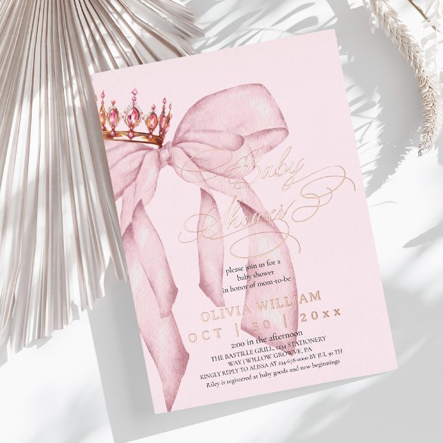 Invitación Con Relieve Metalizado  Pink Bow Baby Girl Shower (Subido por el creador)