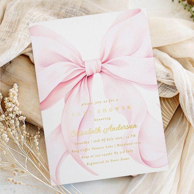 Invitación Con Relieve Metalizado Pink Bow Baby Shower Invitation (Subido por el creador)