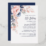 Invitación Con Relieve Metalizado Pink Floral 80th Birthday Party Silver<br><div class="desc">Anuncie y celebre el próximo cumpleaños con nuestra moderna invitación floral de color azul pastel indigo azul acuático. Con una hermosa coloración de acuarela botánica. Simplemente personaliza con los detalles de su fiesta haciendo clic en el botón personalizar para reorganizar y formatear el estilo y la ubicación del texto. En...</div>