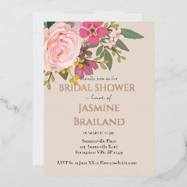 Invitación Con Relieve Metalizado Pink Floral Garden Spring Bridal