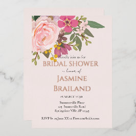 Invitación Con Relieve Metalizado Pink Floral Garden Spring Bridal