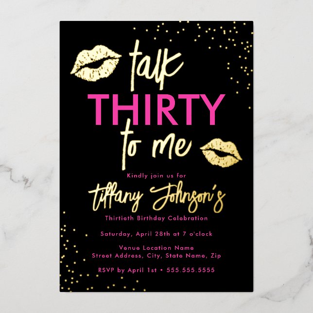 Invitación Con Relieve Metalizado Pink Gold Talk Thirty To Me Leopard 30 cumpleaños (Anverso)
