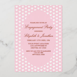 Invitación Con Relieve Metalizado Pink Hearts Engagement Party