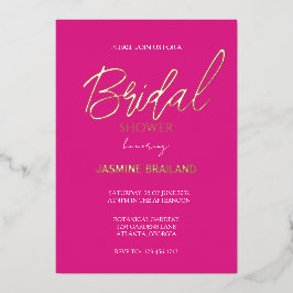 Invitación Con Relieve Metalizado Pink Moderno Simple Bridal Shower Gold