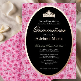 Invitación Con Relieve Metalizado Pink Roses Elegant Rose Gold Floral Quinceanera