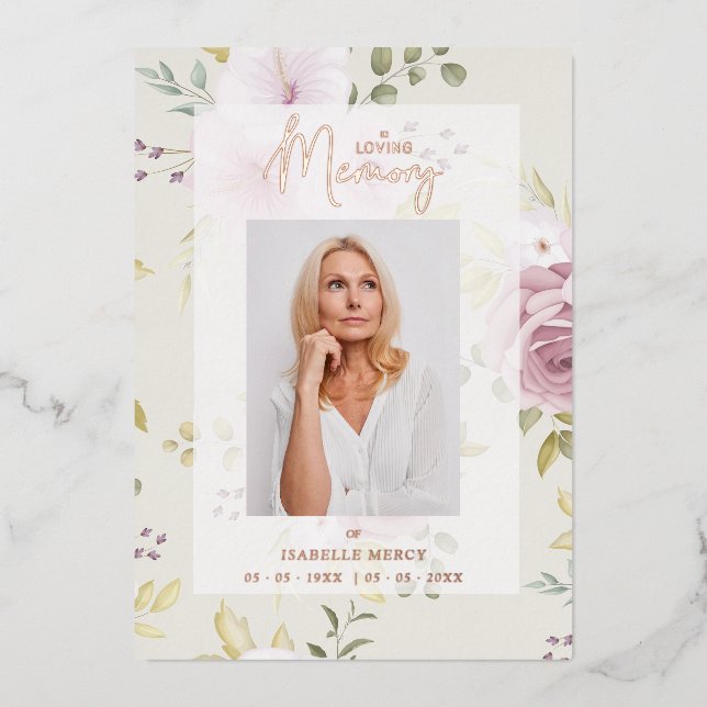 Invitación Con Relieve Metalizado Pink Shades Botanical Floral Traditional Photo  (Anverso)