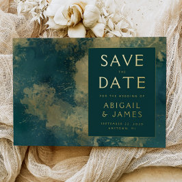 Invitación Con Relieve Metalizado Pintura abstracta boda en azul turquesa y dorado S