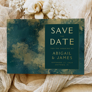 Invitación Con Relieve Metalizado Pintura abstracta boda en azul turquesa y dorado S