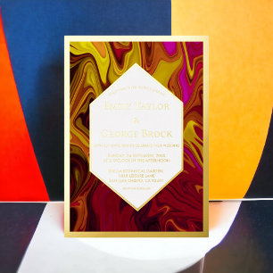 Invitación Con Relieve Metalizado Pintura abstracta elegante arte fino boda oro