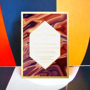 Invitación Con Relieve Metalizado Pintura Abstracta Moderna de Lava Minimalista Boda
