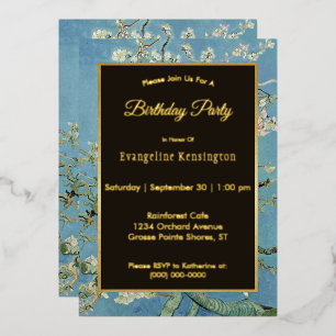 Invitación Con Relieve Metalizado Pintura de Flor de Almendro de Van Gogh Cumpleaños