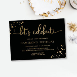Invitación Con Relieve Metalizado Pintura de oro negro Celebremos cumpleaños